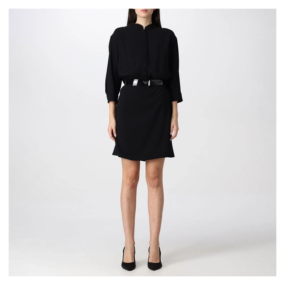 Black Button Down Flared Mini Dress main product photo
