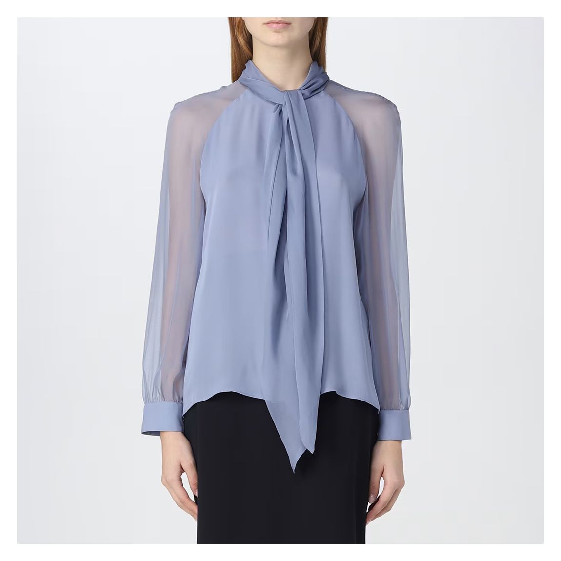 Blue Tie Neck Silk Blouse main product photo