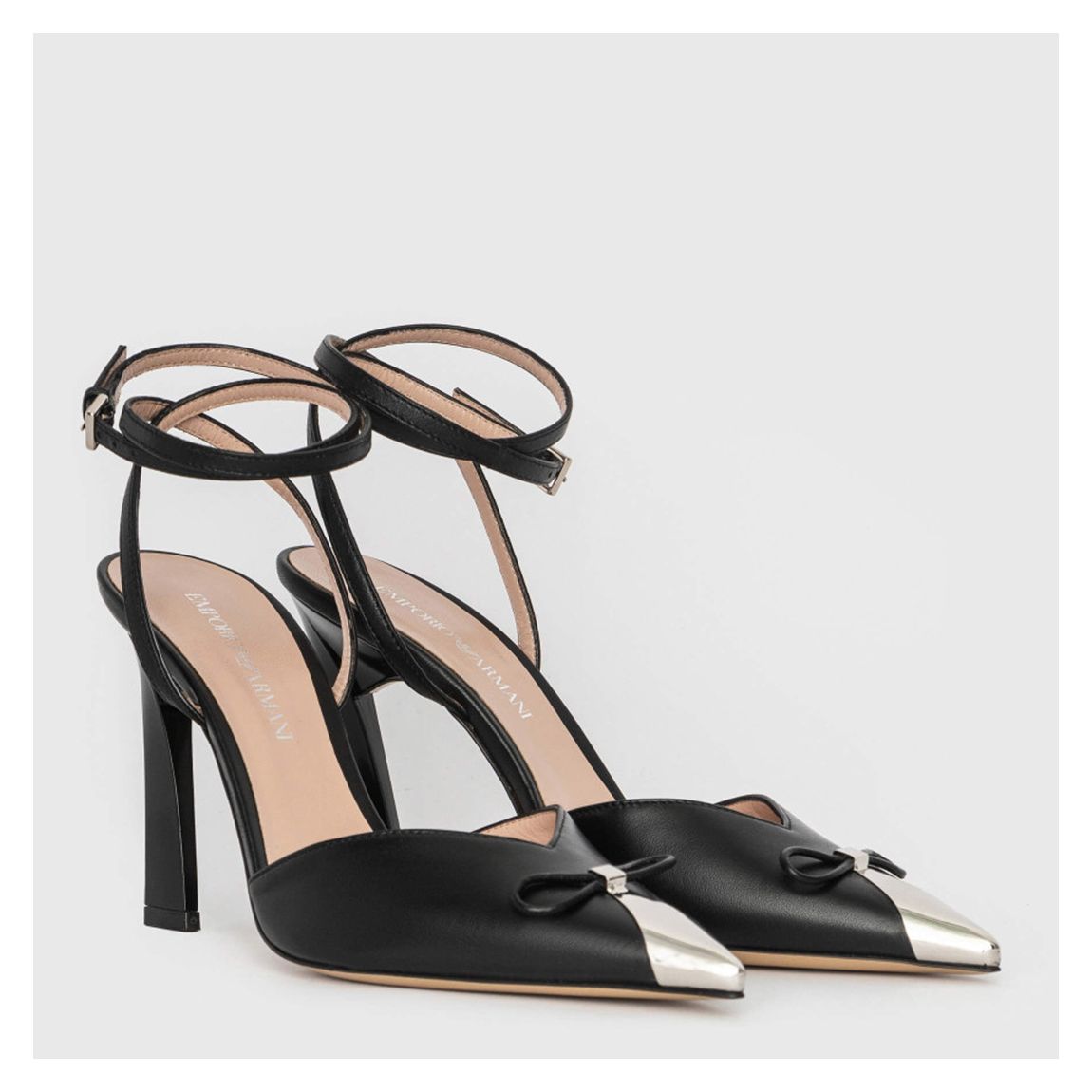 Black Toe Cap Strappy Leather Heels main product photo