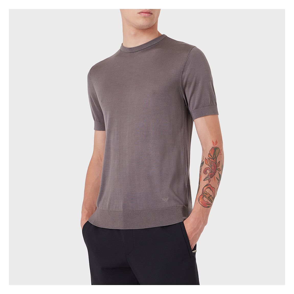 Grey Crew Neck Silk Blend Top main product photo