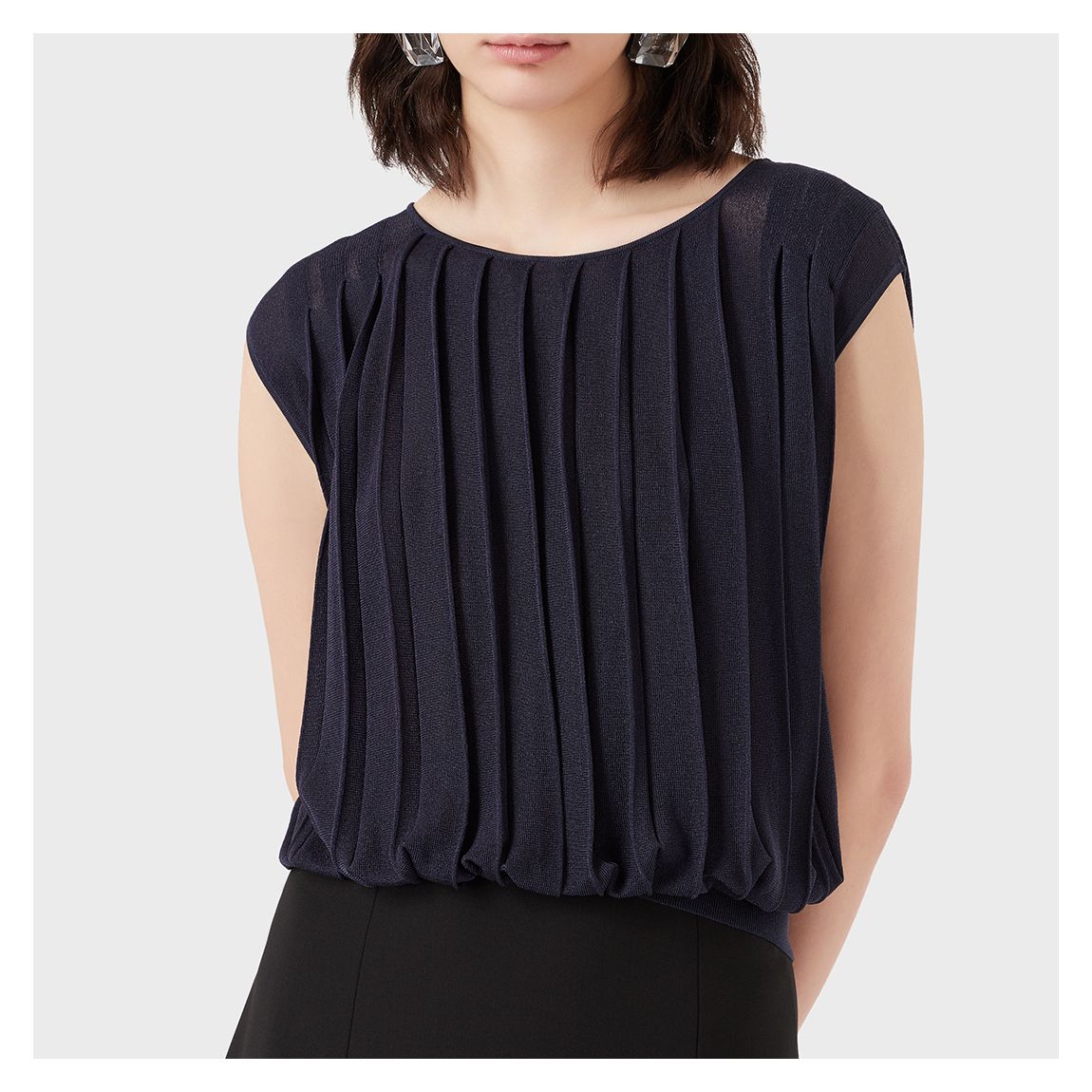 Navy Round Neck Pleated Blouse main product photo