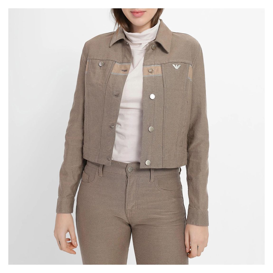 Taupe Colour-Block Denim Jacket main product photo