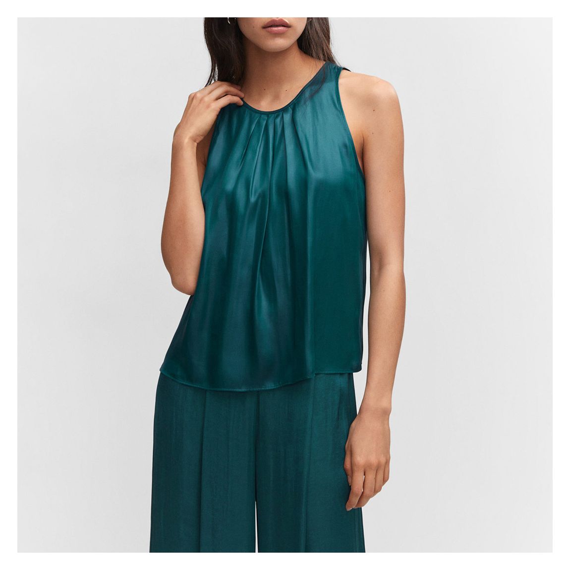 Blue Satin Top With Pleated Detail main product photo