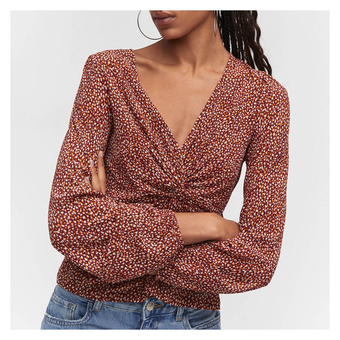 Brown Knot Detail Printed Blouse main product photo