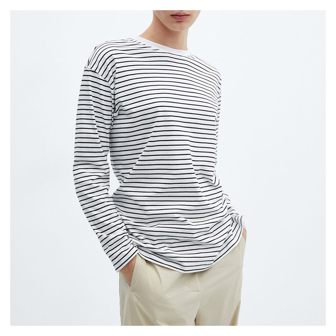 White Striped Oversized Cotton T-Shirt main product photo
