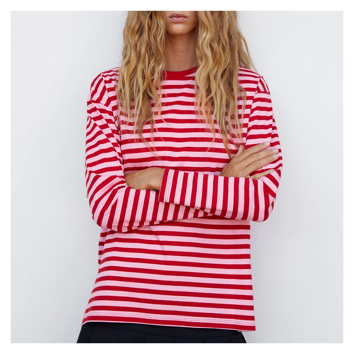Pink Striped Oversized Cotton T-Shirt main product photo