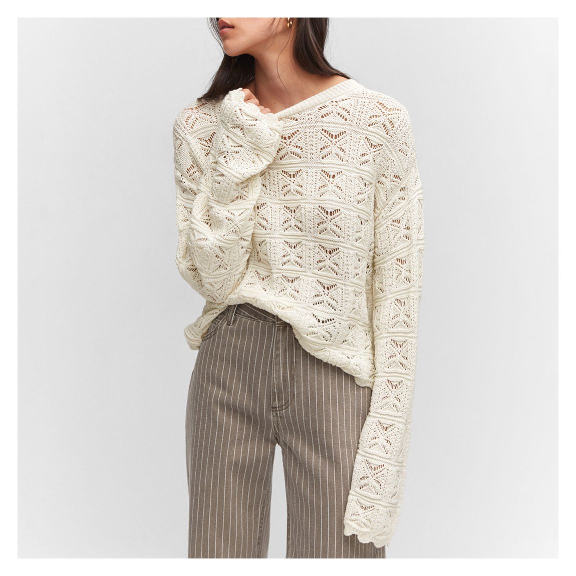 White Striped polo-style sweater main product photo