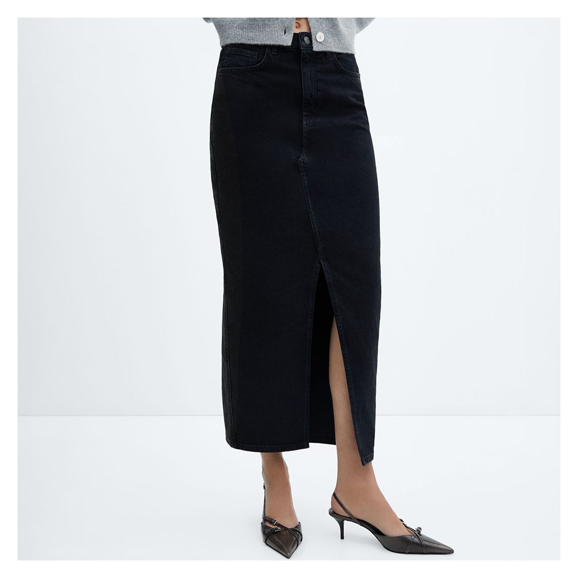Black Denim Split Denim Skirt main product photo