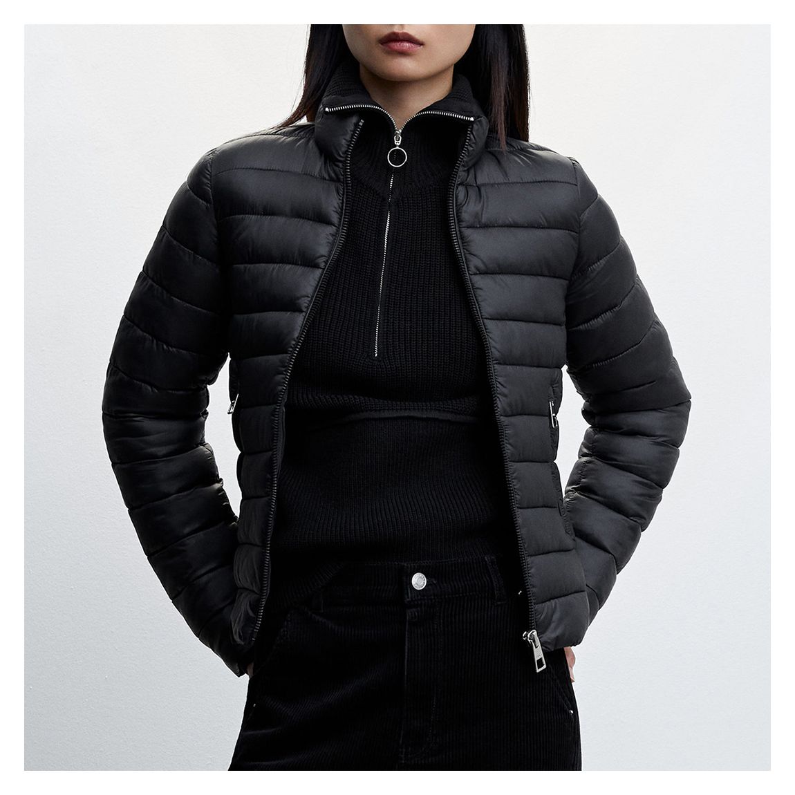 Black Pocket Quilted Jacket main product photo