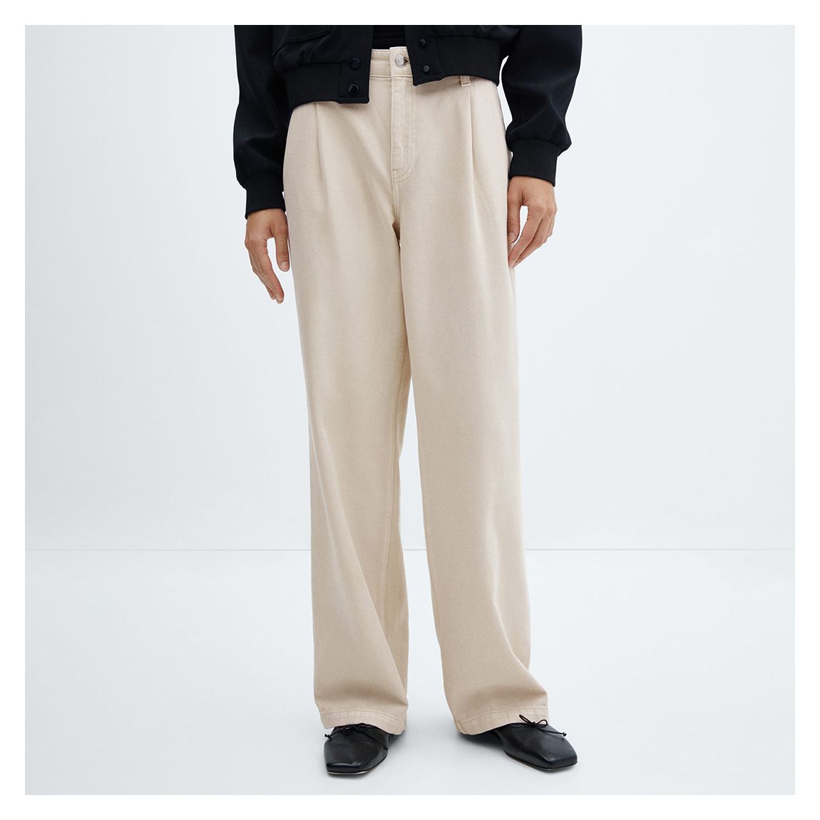 Cream Straight Pleated Jeans main product photo