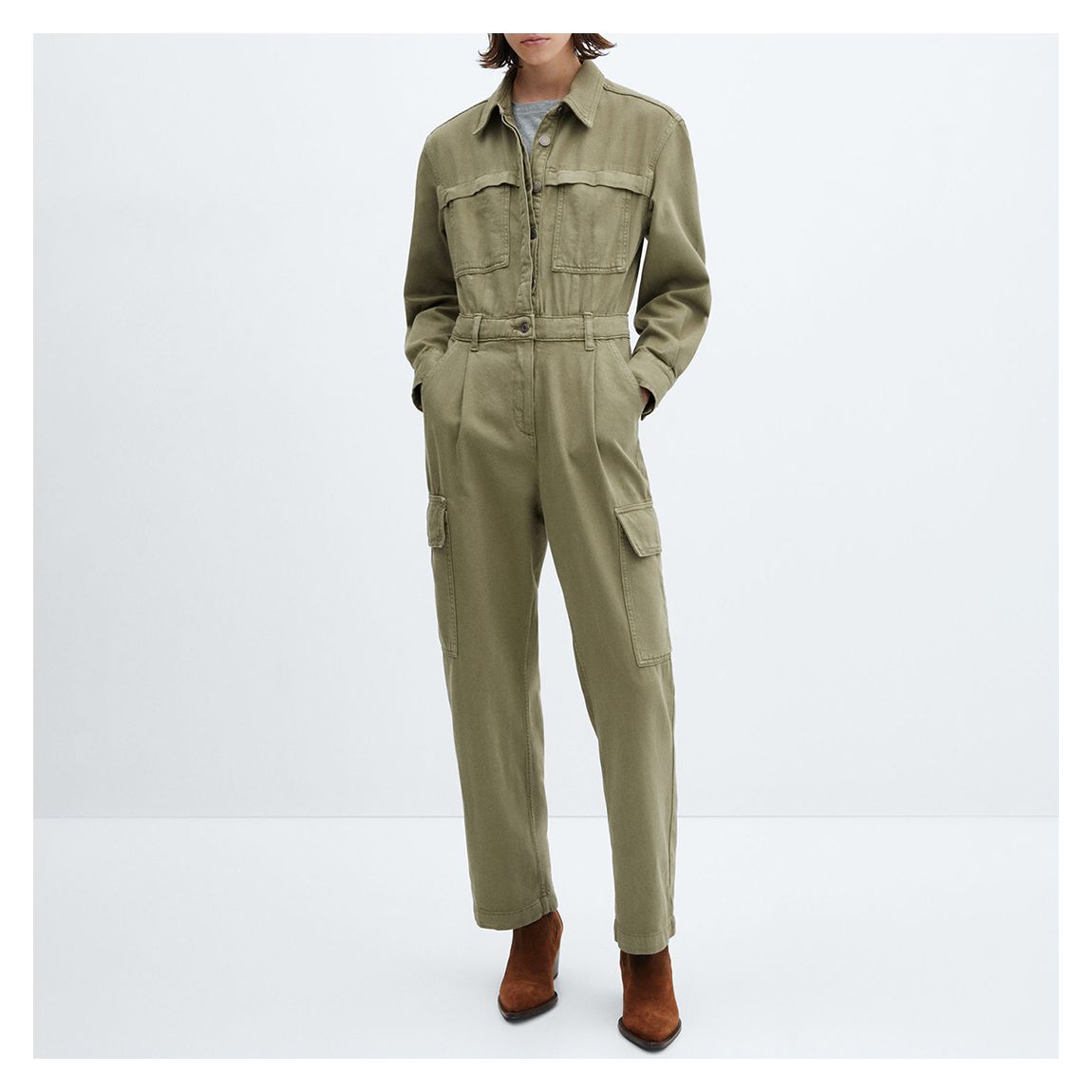 Green Denim Cargo Jumpsuit main product photo