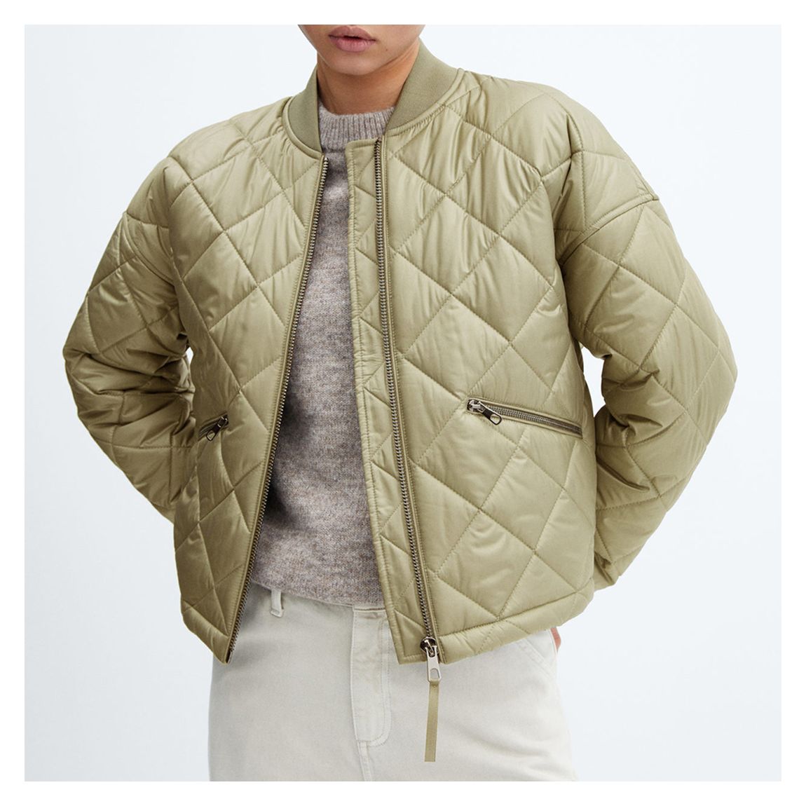 Green Waterproof Quilted Bomber Jacket main product photo