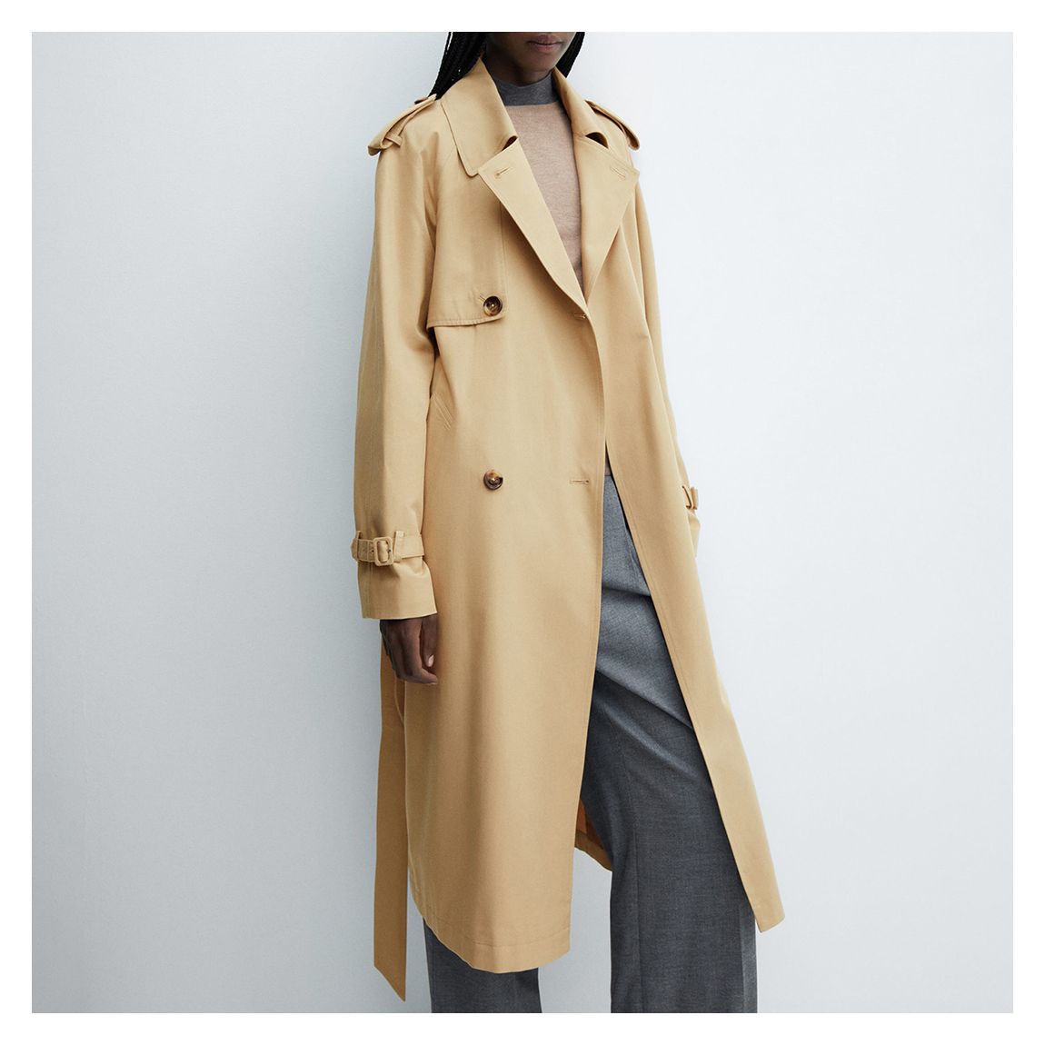 Brown Belt Flowy Trench Coat main product photo