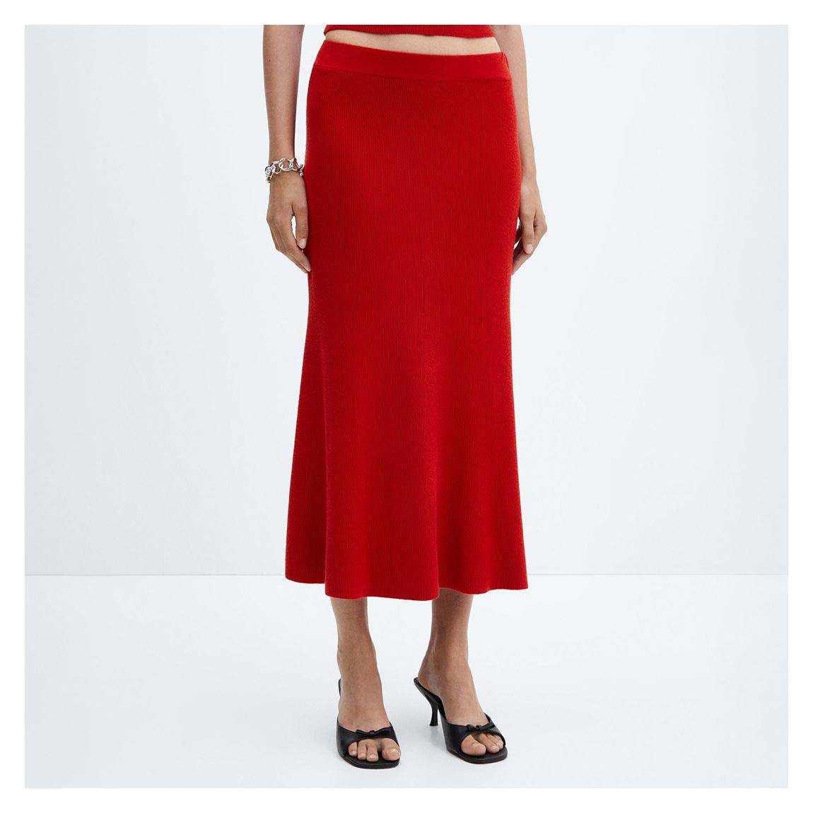 Red Ribbed Midi Skirt main product photo