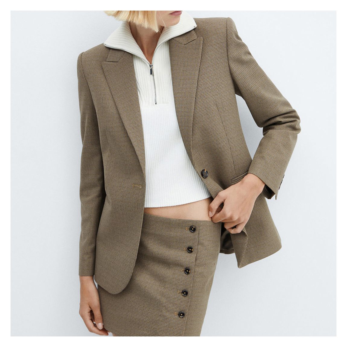 Brown Houndstooth Wool-Blend Blazer main product photo