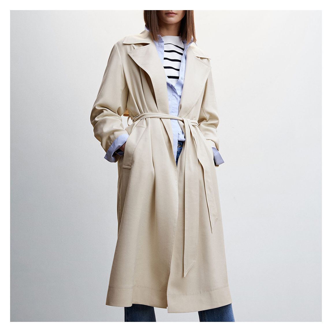 Beige Lapel Trench Coat main product photo