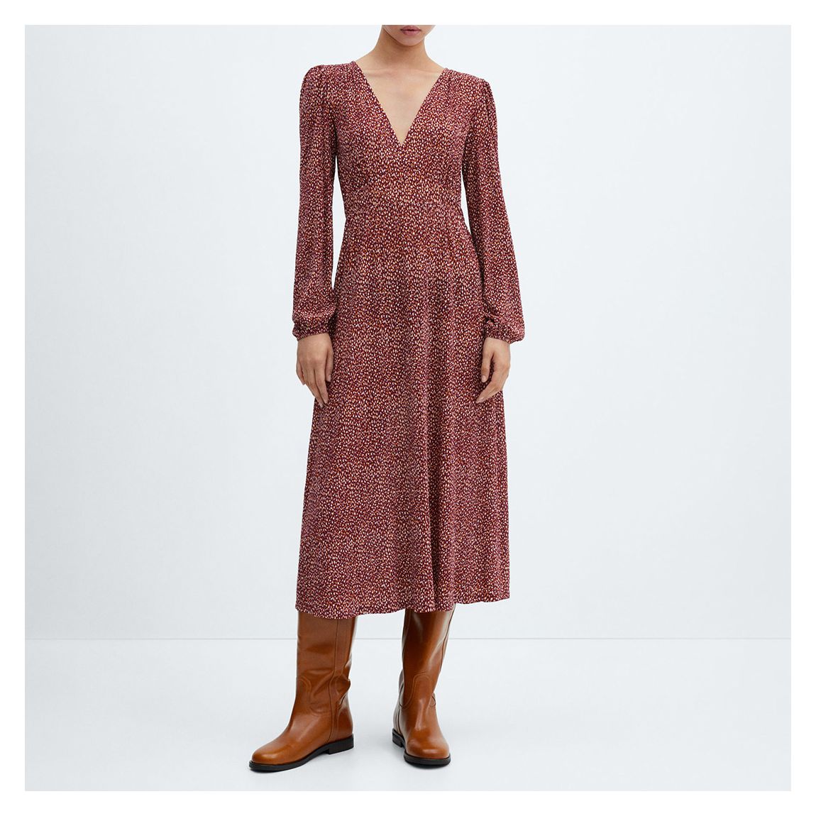 Brown Printed Textured Dress main product photo