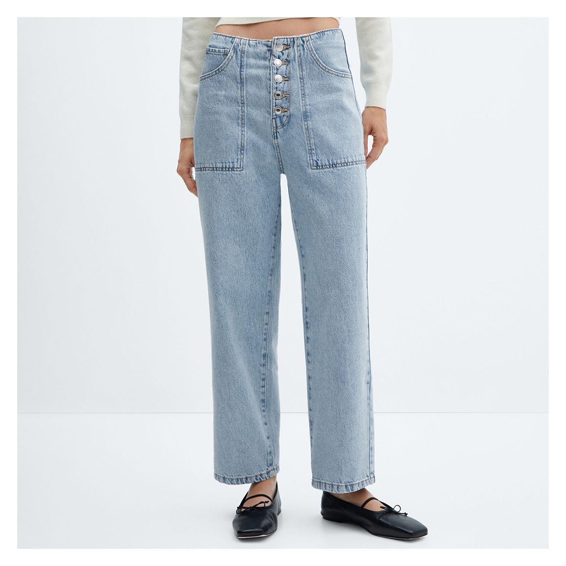 Blue Panel Detail Straight-Leg Jeans main product photo
