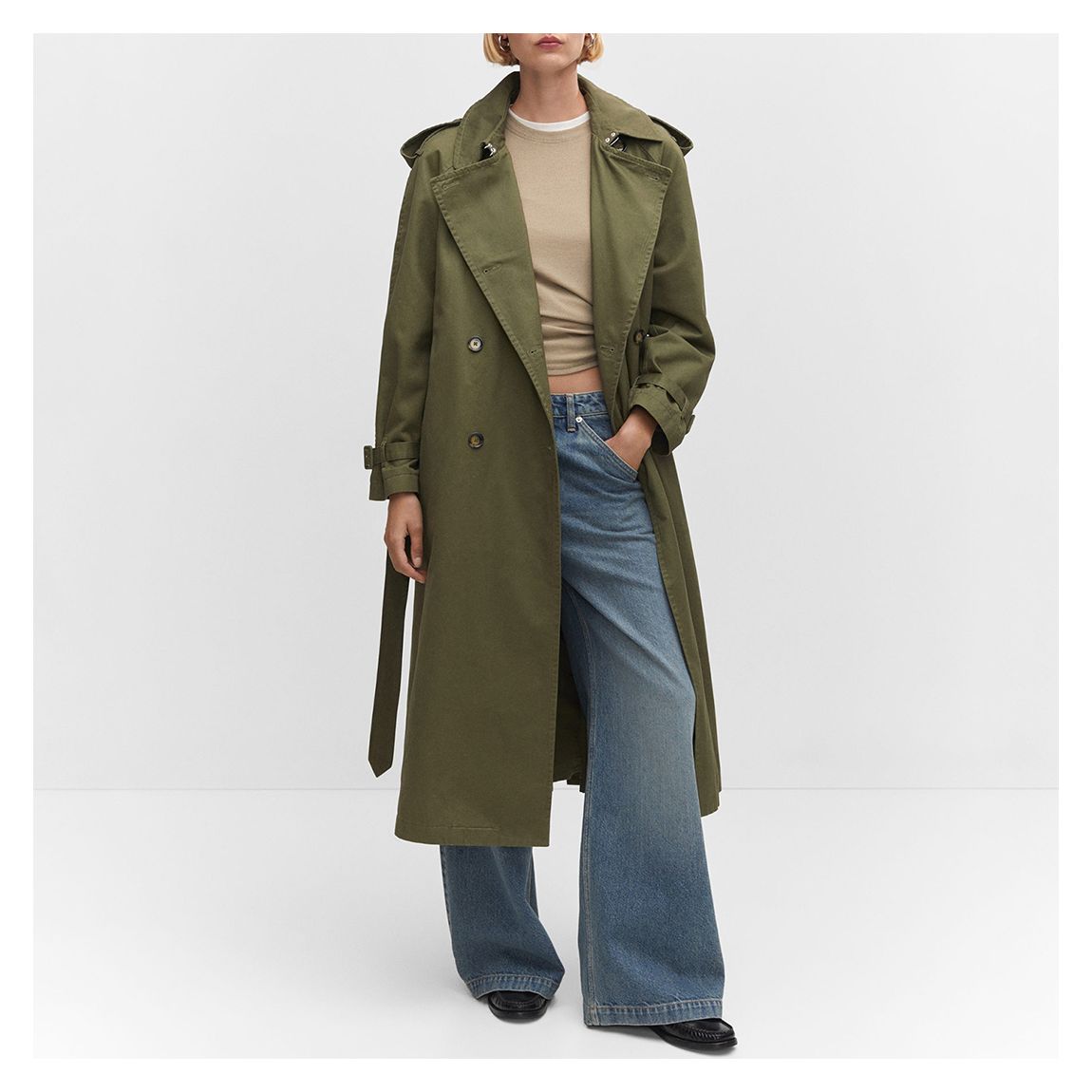 Green Cotton Lapel Trench Coat main product photo