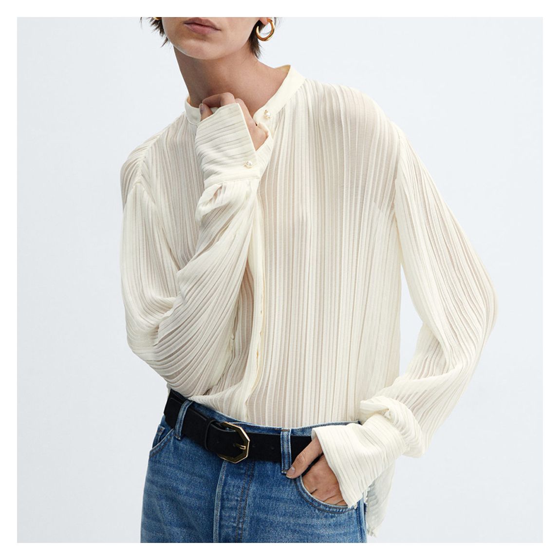 White Semi-transparent pleated blouse main product photo