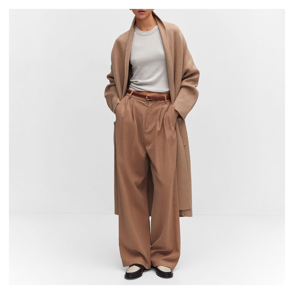 Brown Oversized Knitted Coat With Pockets main product photo