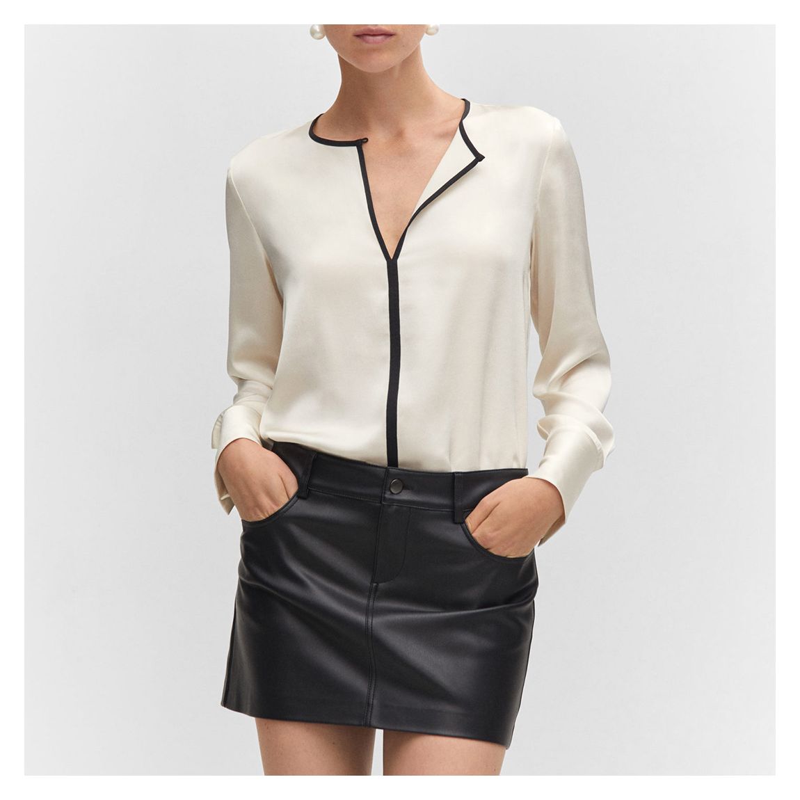 White Contrast trim satin blouse main product photo