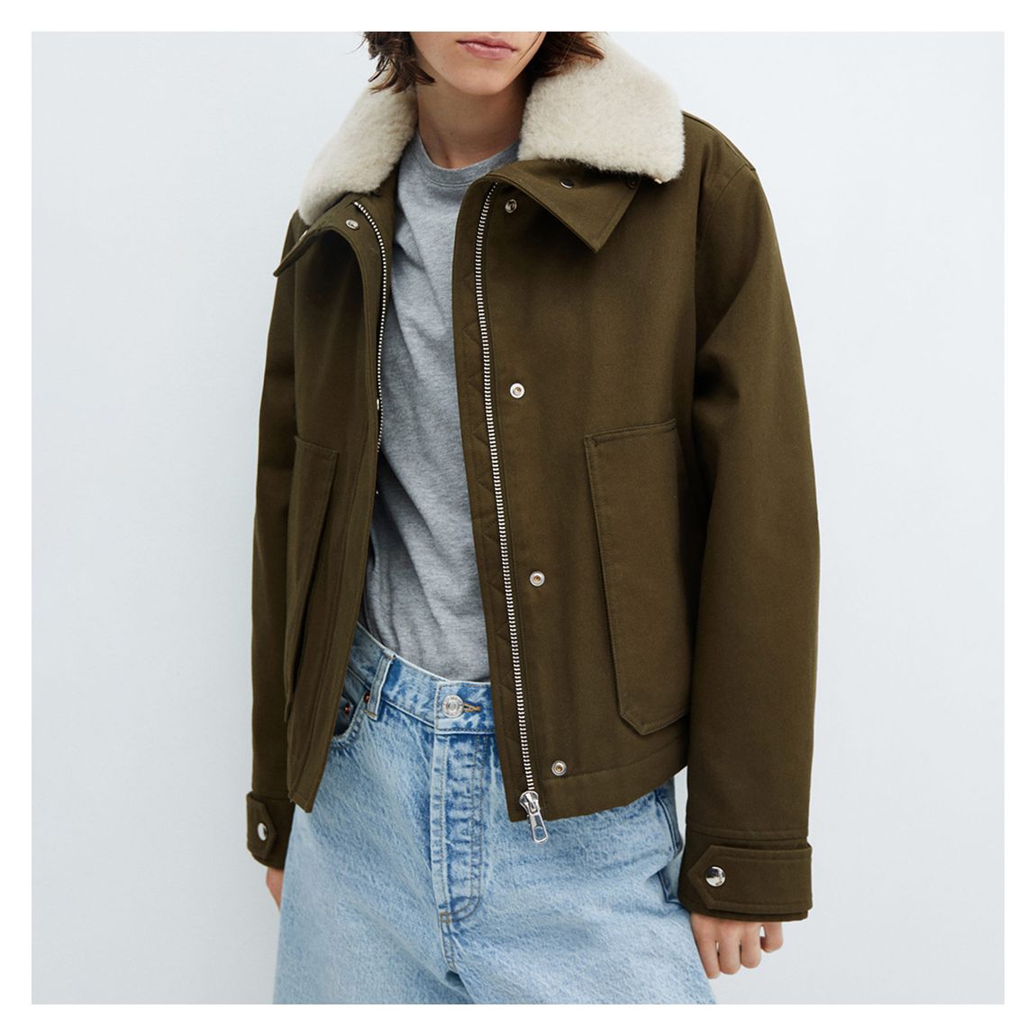 Green Detachable Collar Parka Jacket main product photo