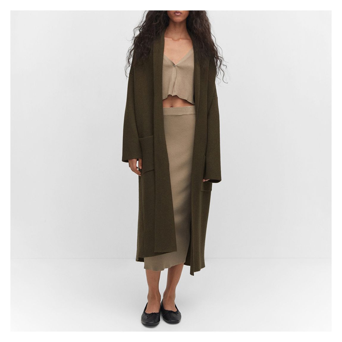 Green Oversized Knitted Coat With Pockets main product photo