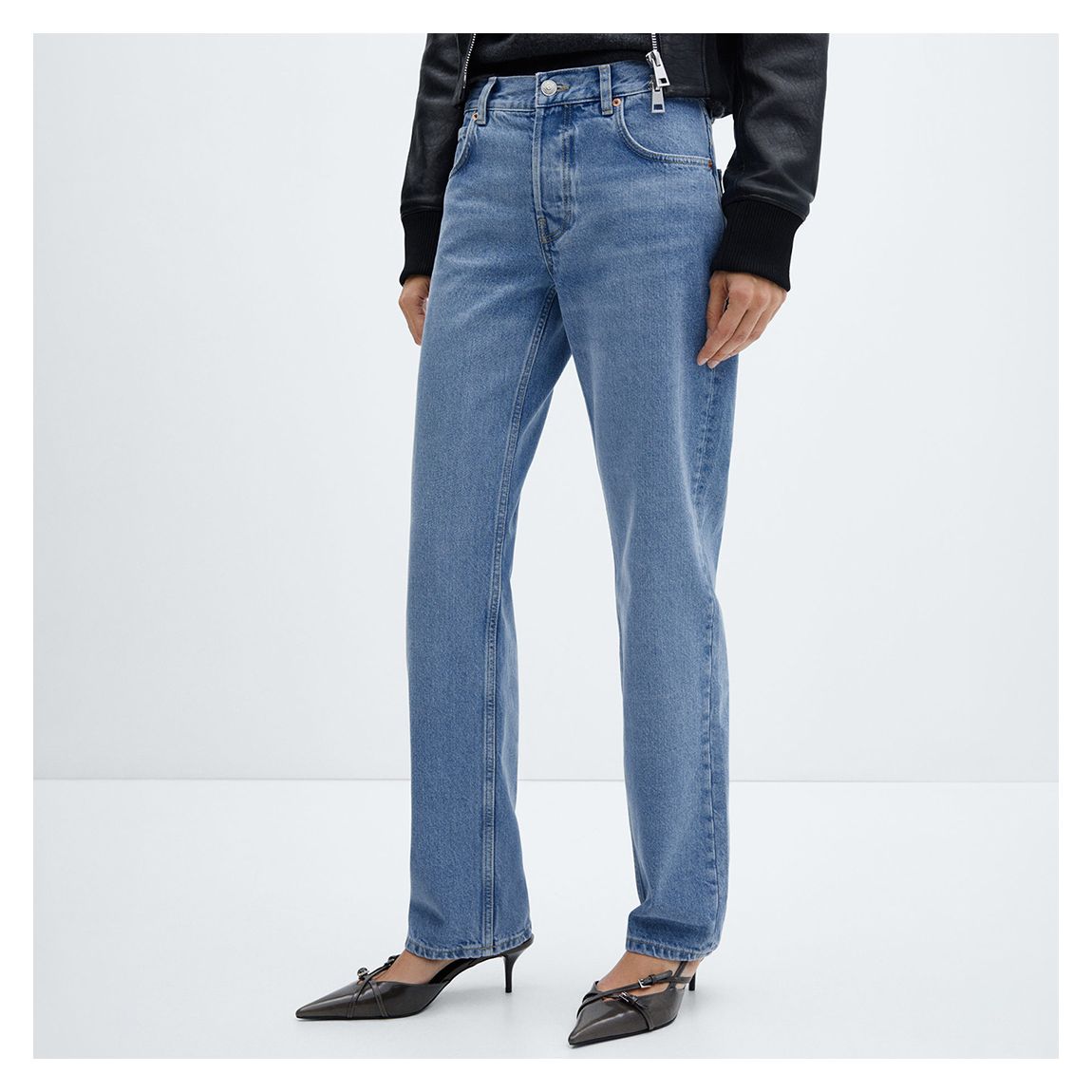 Blue Mid-Rise Straight Jeans main product photo