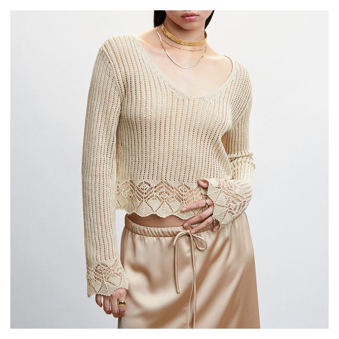 Gold V-Neck Knitted Jumper main product photo