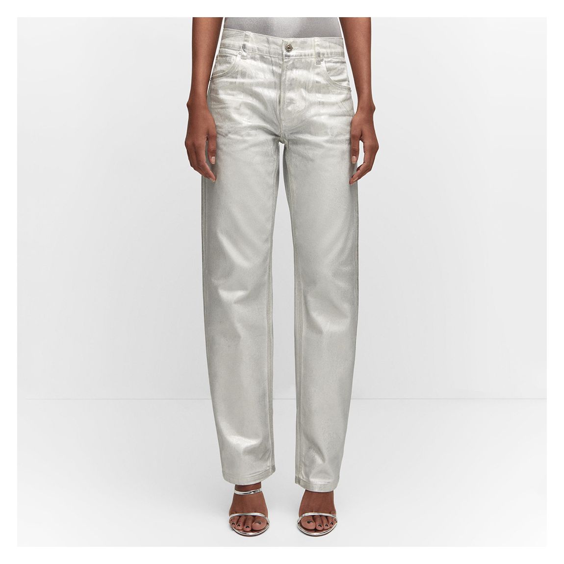 Silver Metallic Straight-Leg Jeans main product photo