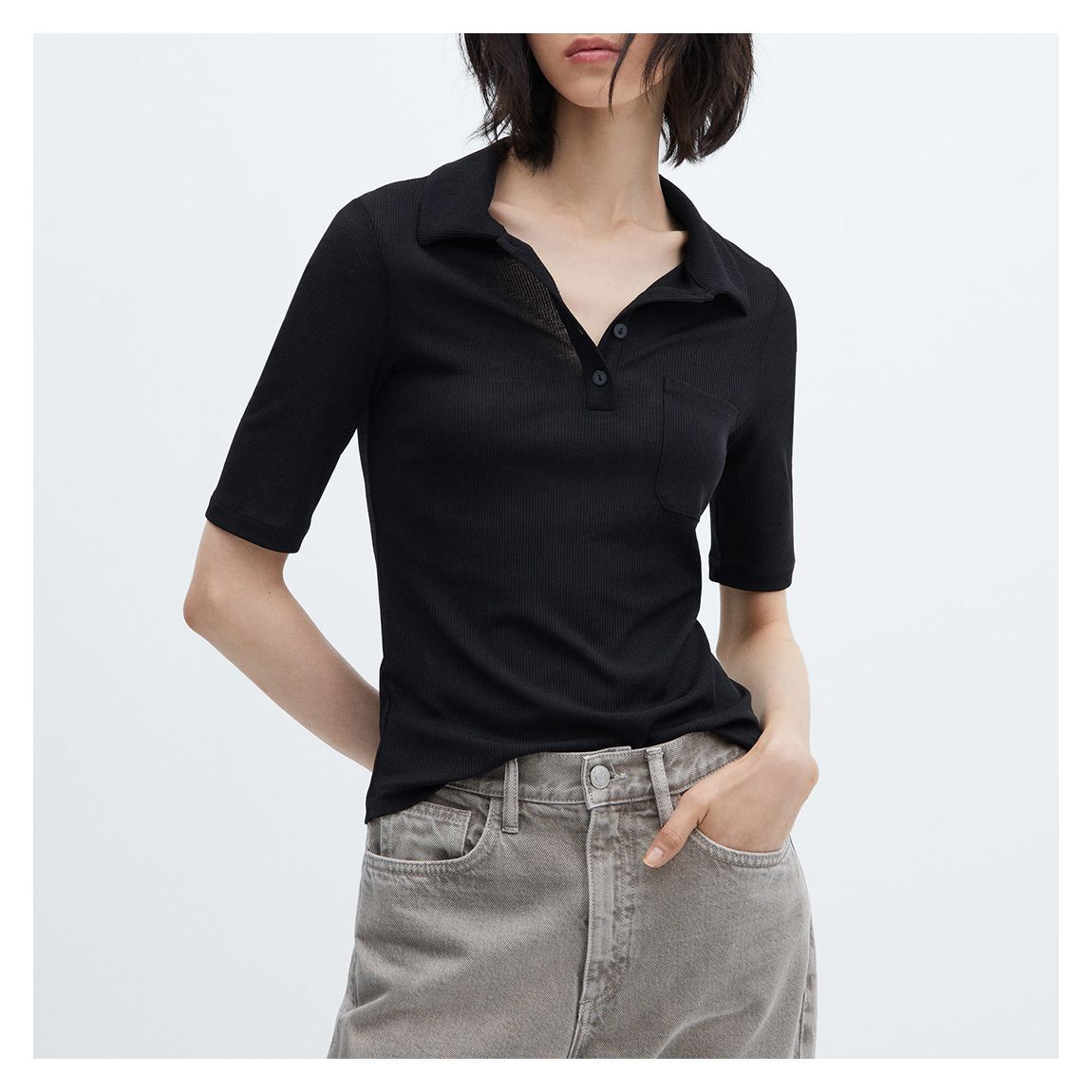 Black Ribbed Polo Shirt main product photo