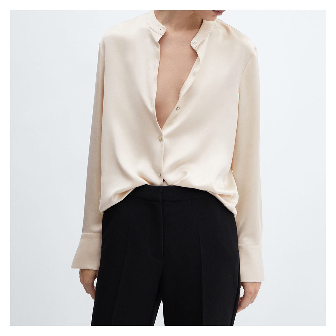 White Round-Neck Satin Shirt main product photo
