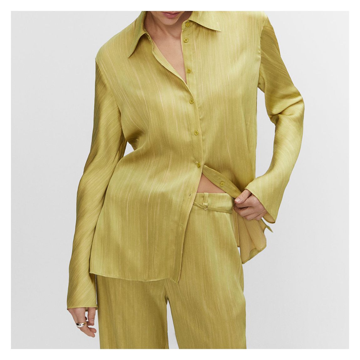 Green Satin Pleated Shirt main product photo