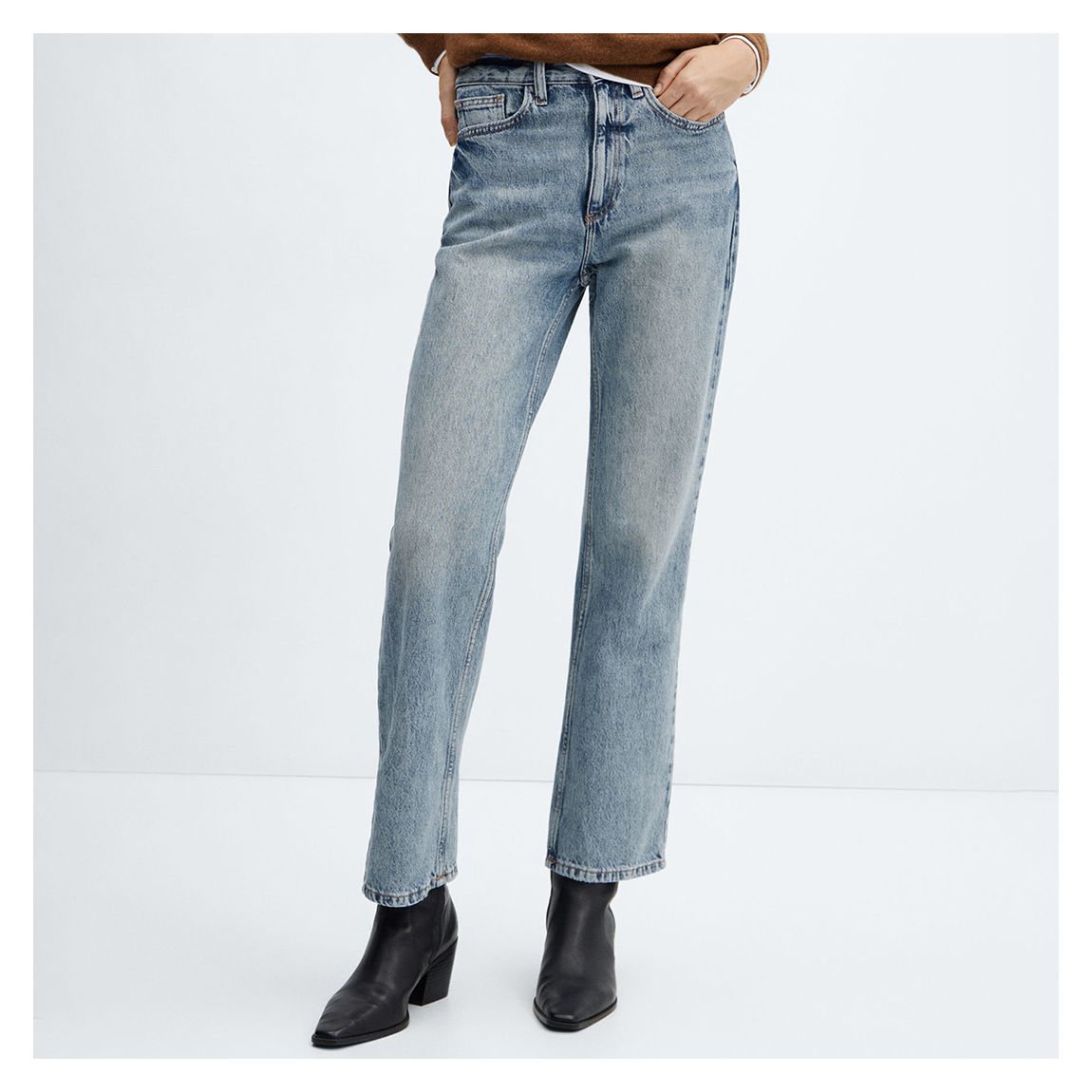 Blue Mid-Rise Straight Jeans main product photo