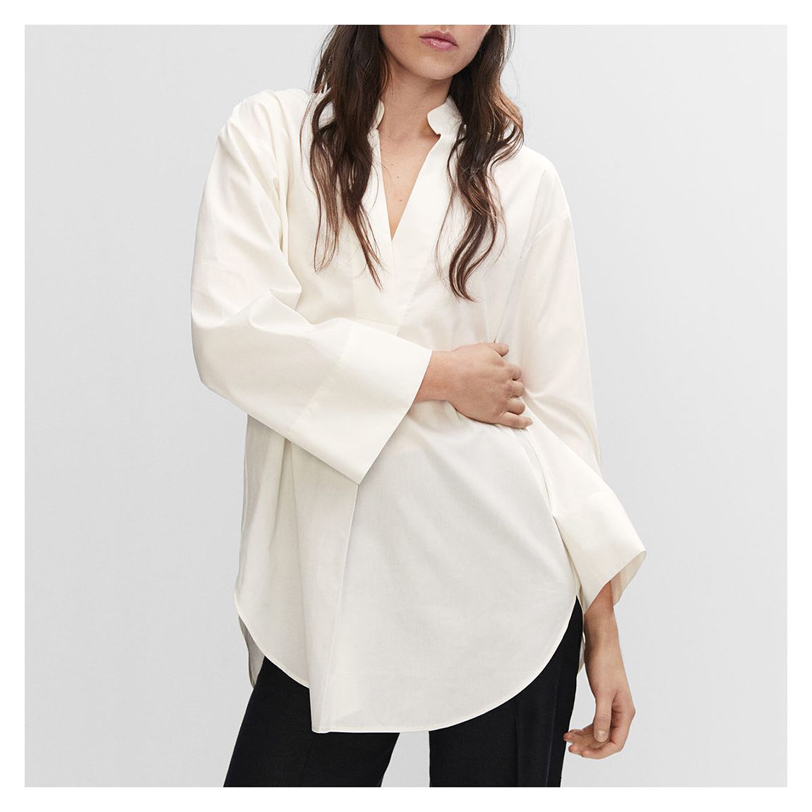 White Oversized V-Neck Cotton Blouse main product photo