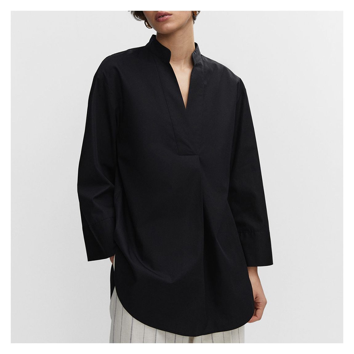 Black Oversized V-Neck Cotton Blouse main product photo