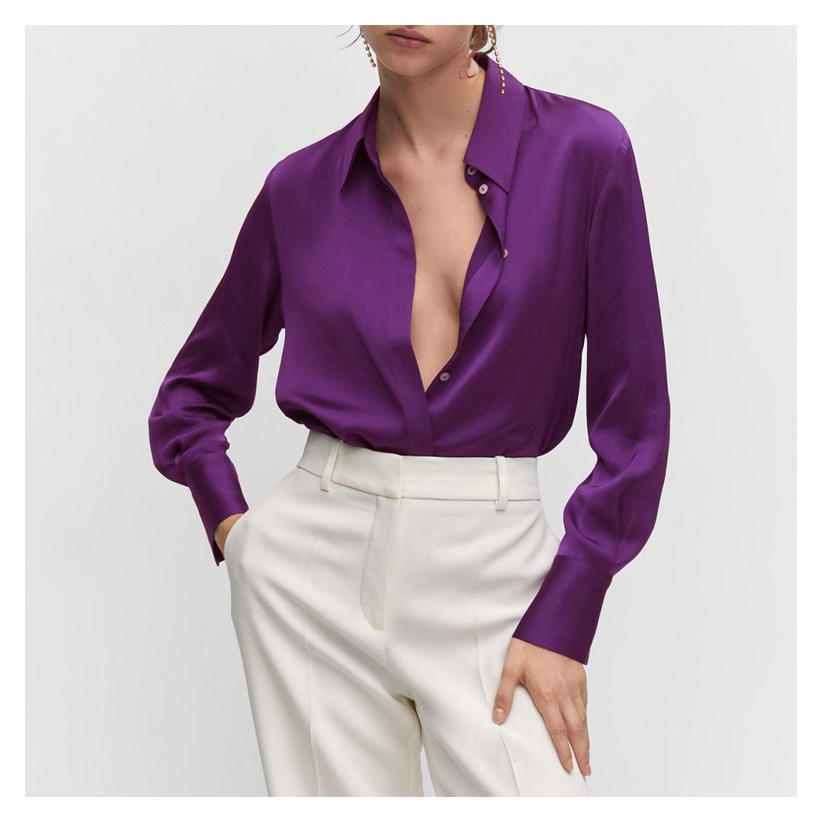 Purple Satin Finish Flowy Shirt main product photo