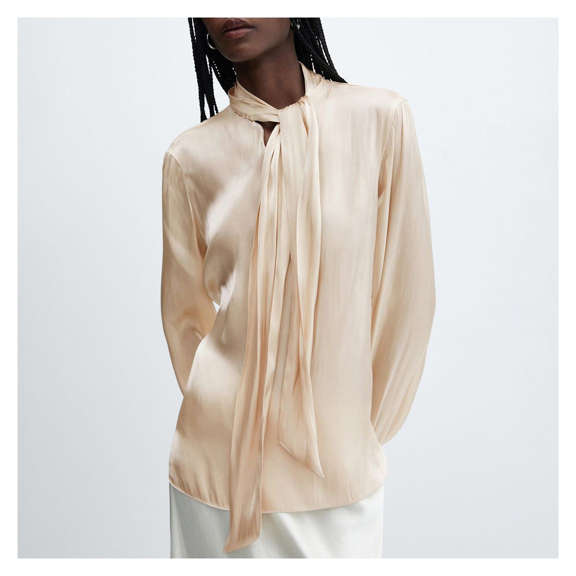 Gold Satin blouse with bow collar main product photo