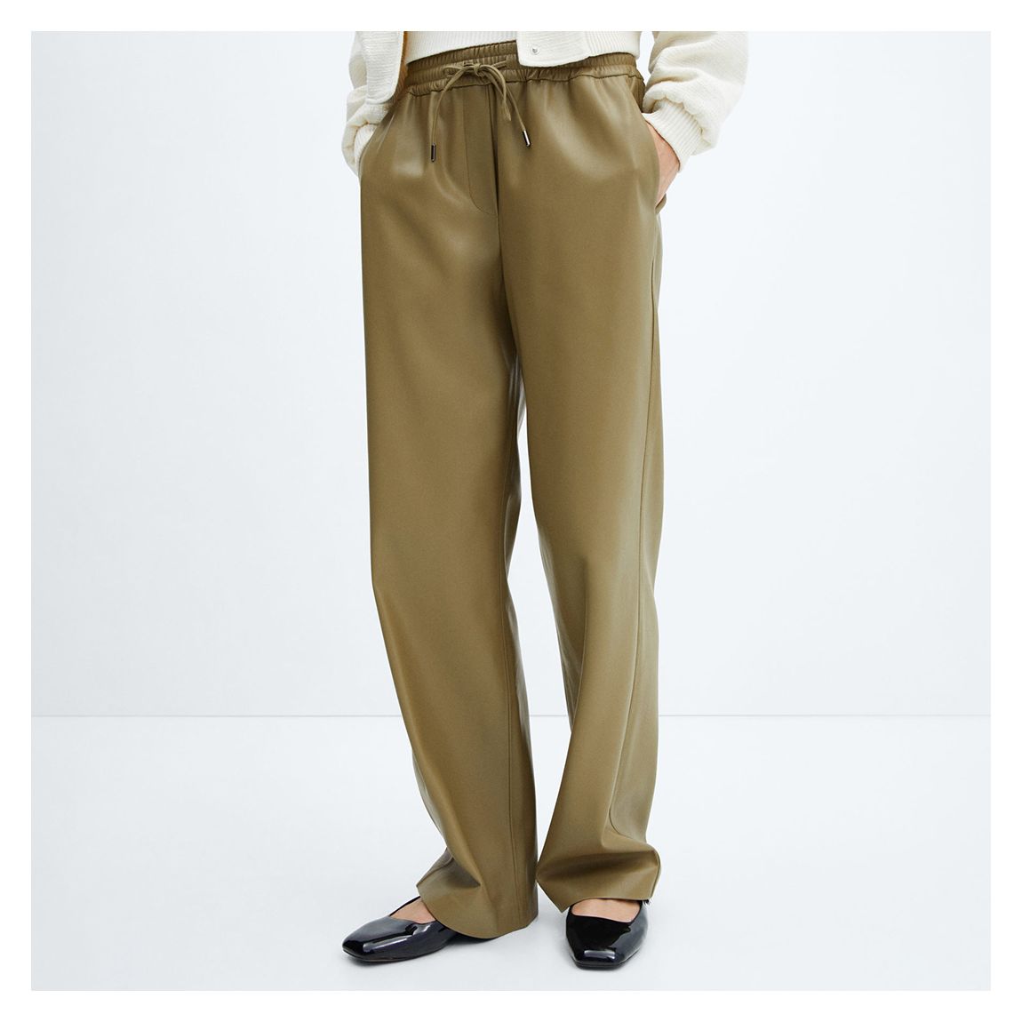 Green Leather-Effect Elastic Waist Trousers main product photo