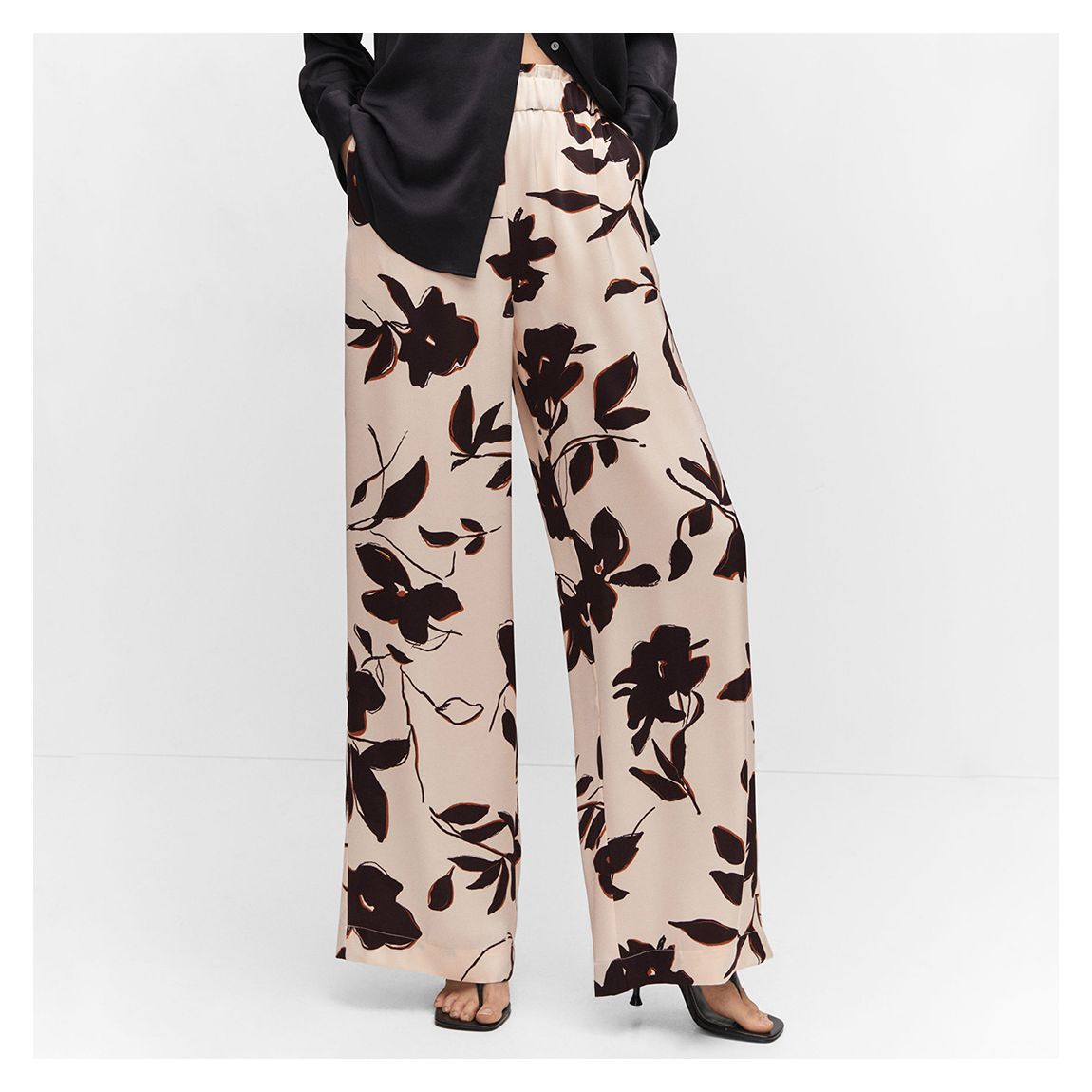 Cream Wide Leg Printed Trousers main product photo