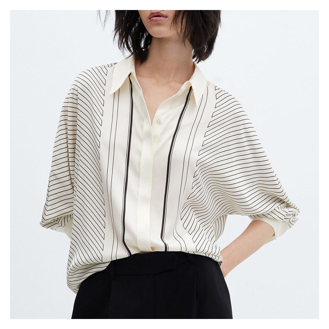 White Satin Striped Shirt main product photo