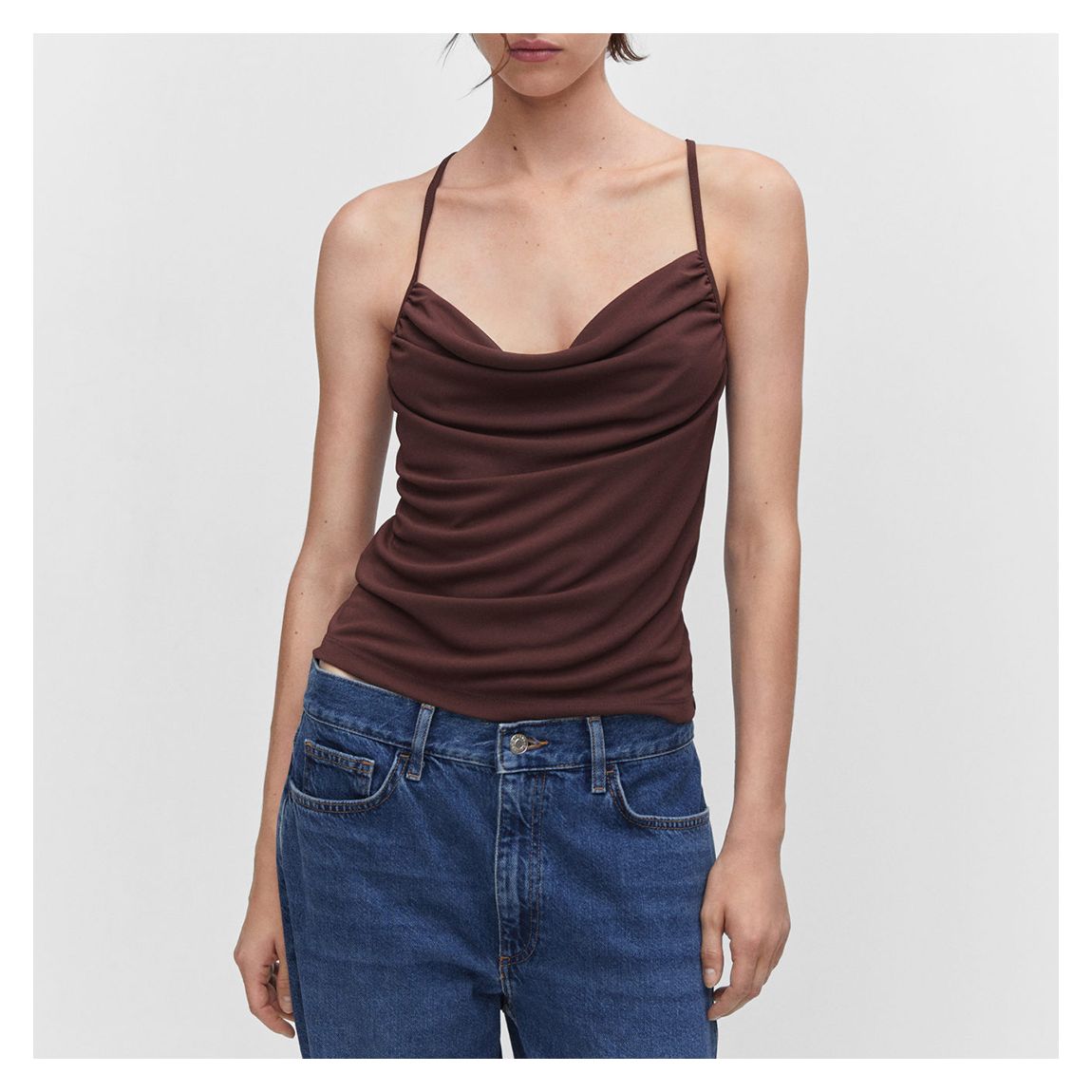 Brown Draped Lace Top main product photo