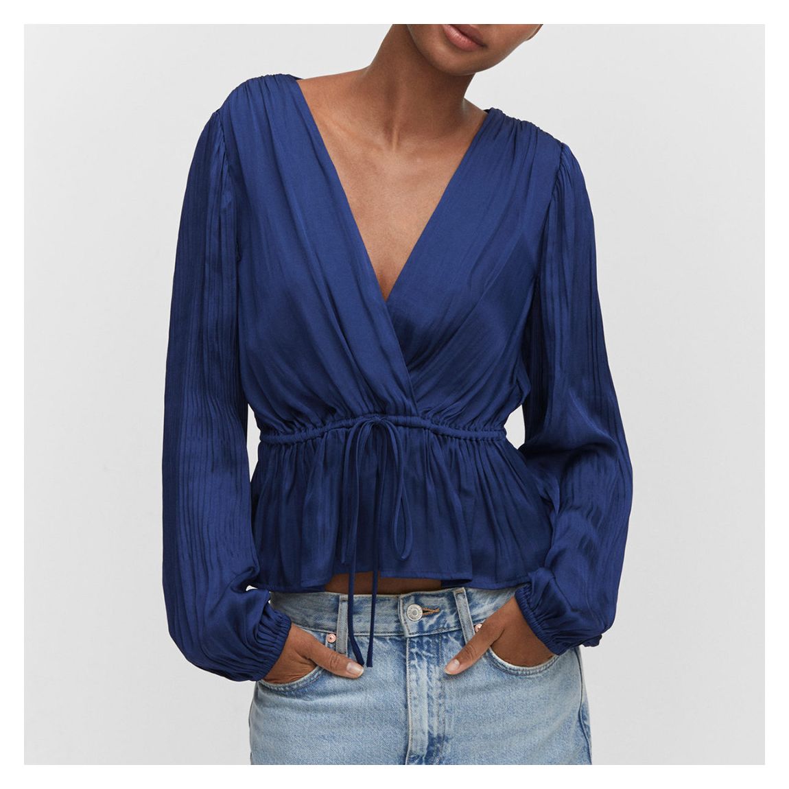 Blue Satin Wrap Blouse main product photo