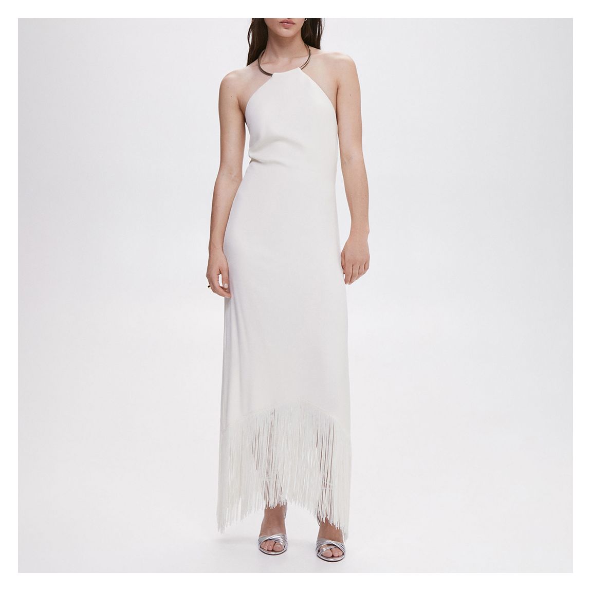 Cream Halter Neck Fringed Dress main product photo