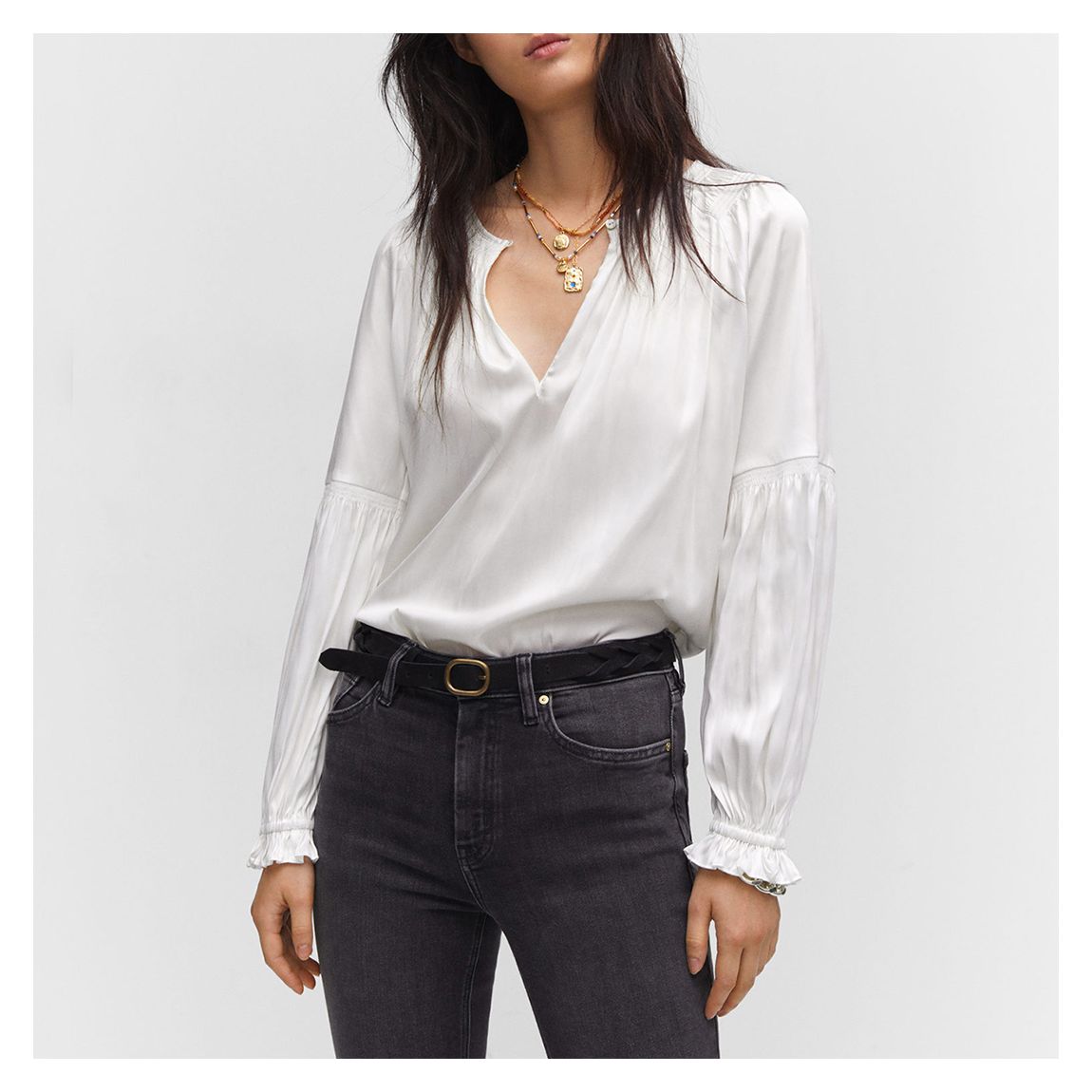 White Satin Blouson Blouse main product photo
