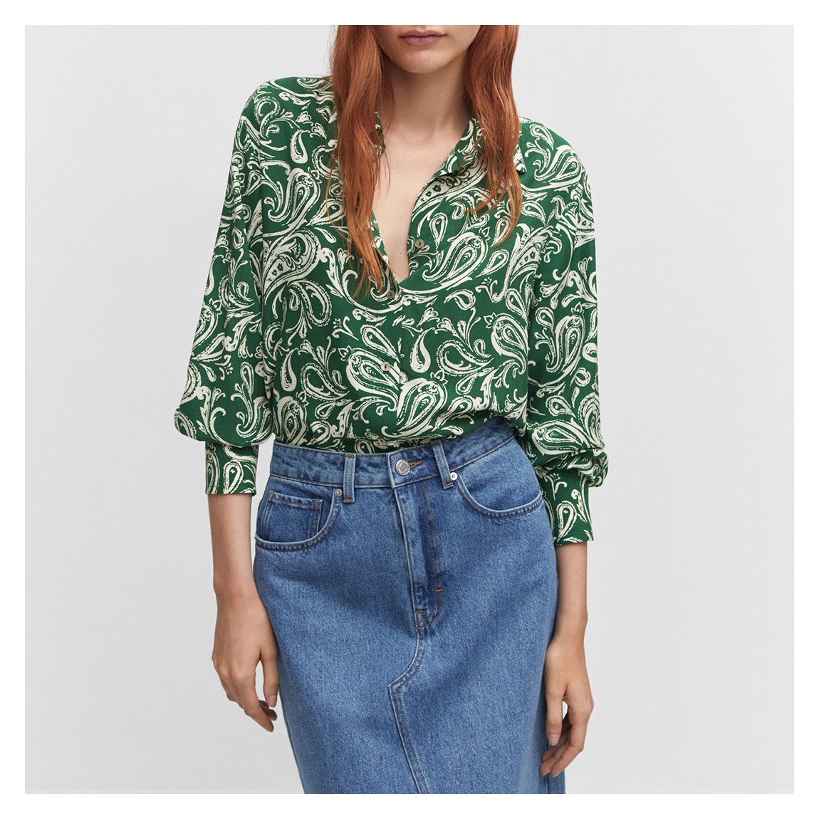 Green Printed Flowy Shirt main product photo
