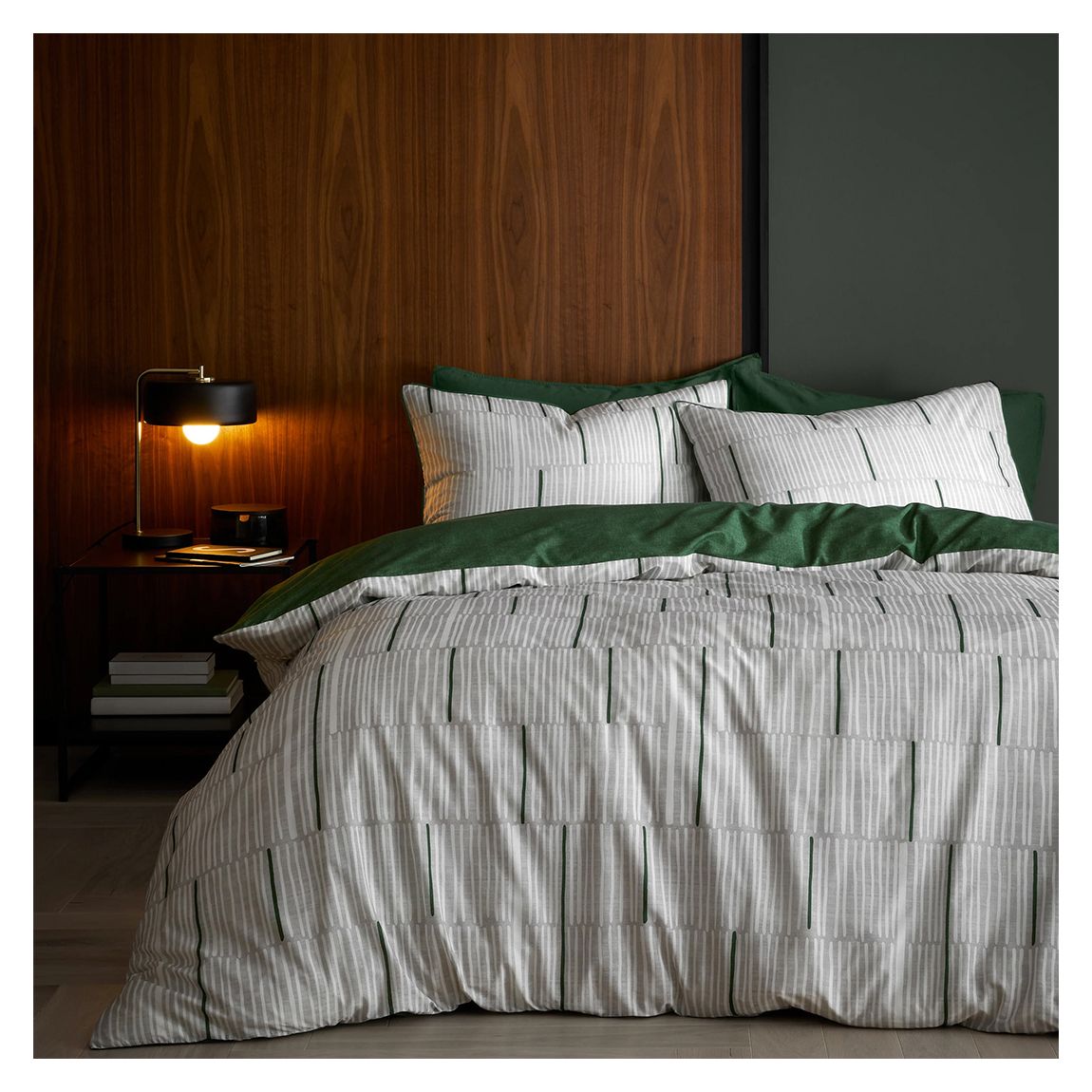 Camden Stripe Double Duvet Set, Green main product photo
