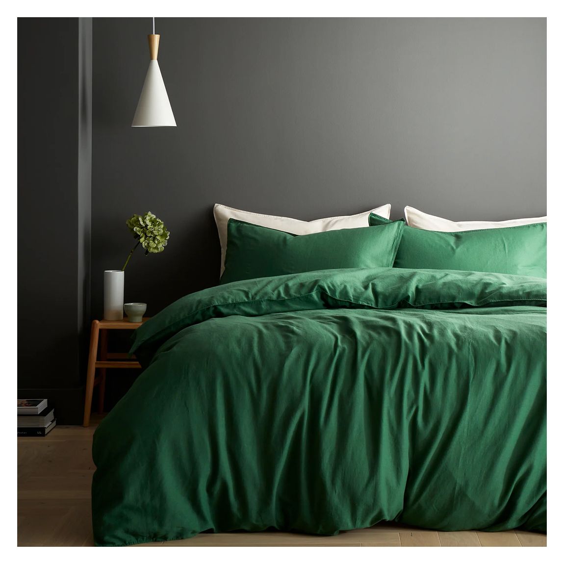 Relaxed Cotton Linen Double Duvet Set, Forest Green main product photo