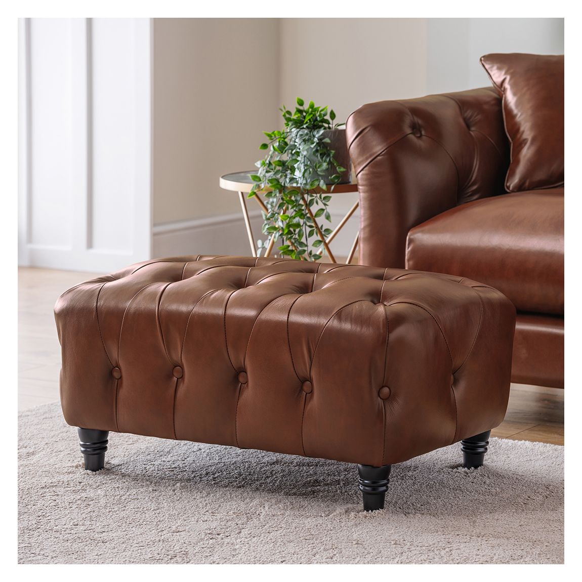 The Soho Footstool, Leather Brown main product photo